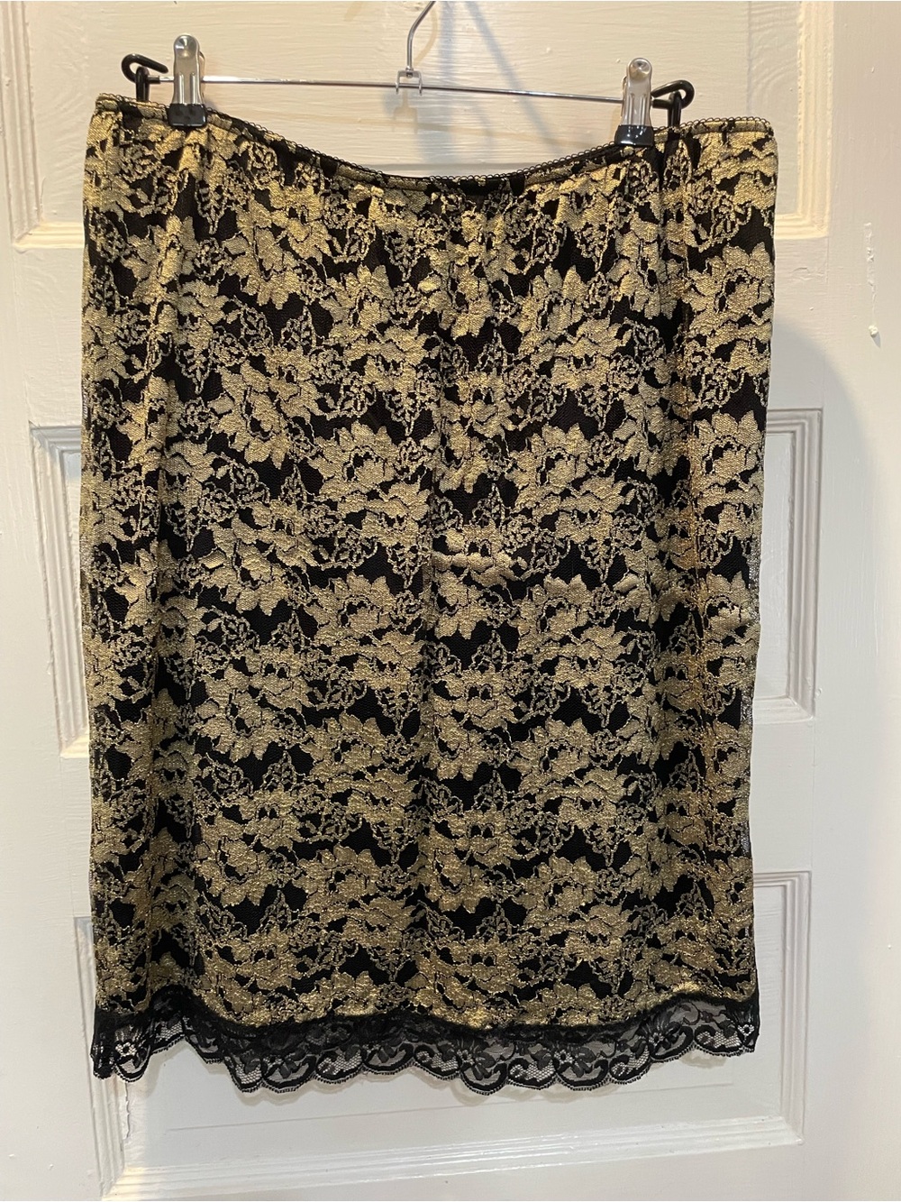 Vintage Black & Gold Lace Overlay Skirt, XL, Knee Length